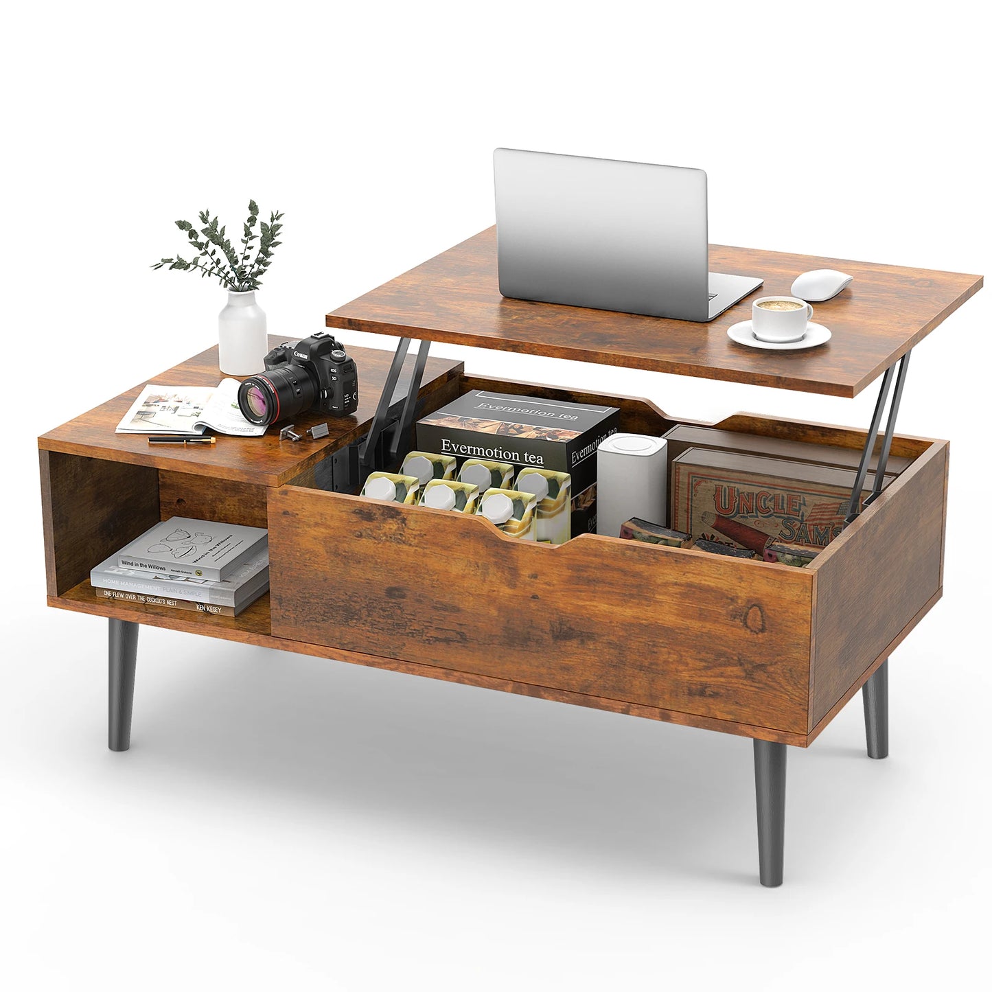 JHK Lift Top Coffee Table Deluxe Adjustable Living Room StorageSolutionMaximization