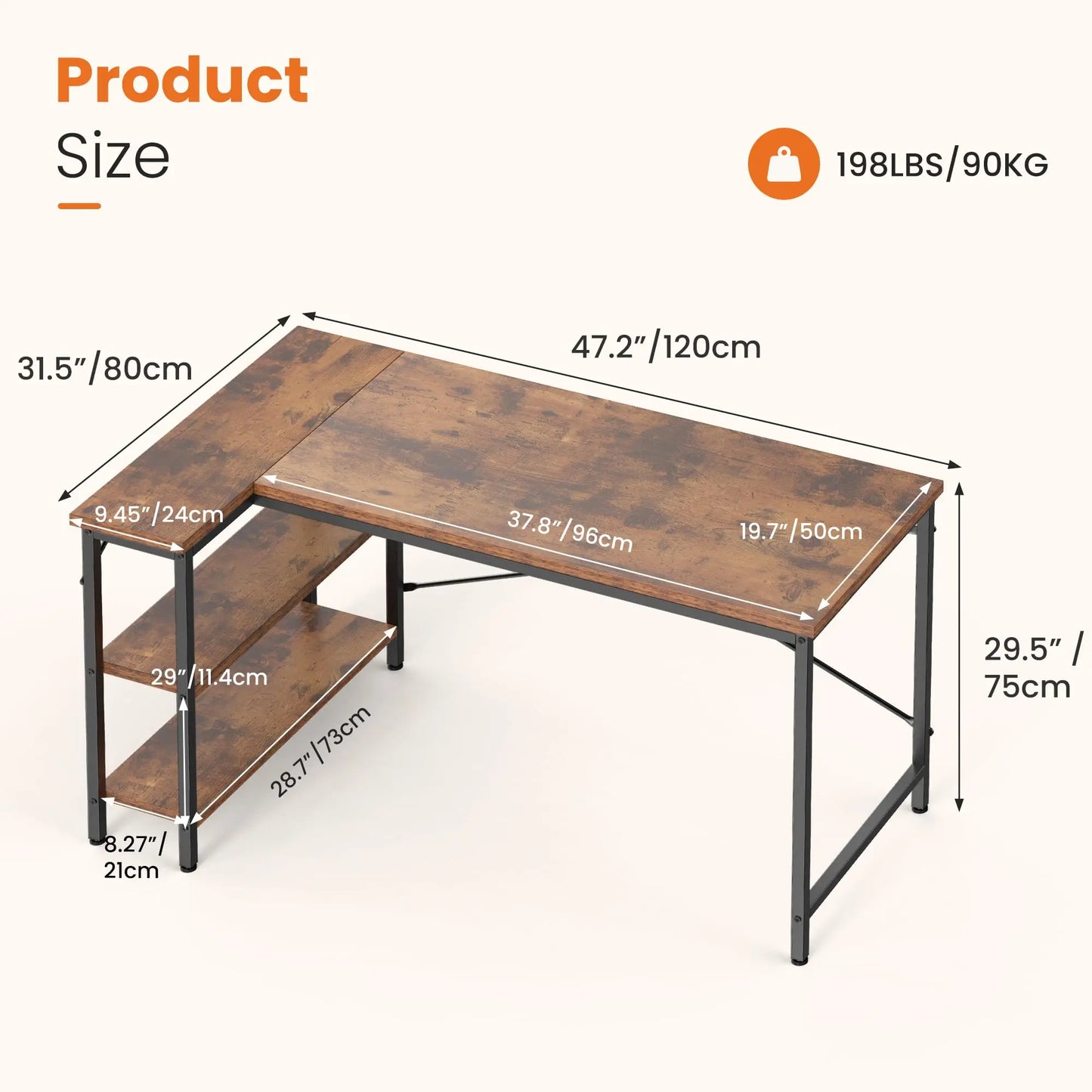 JHK L Shaped Desk With Reversible Storage Shelves Office
