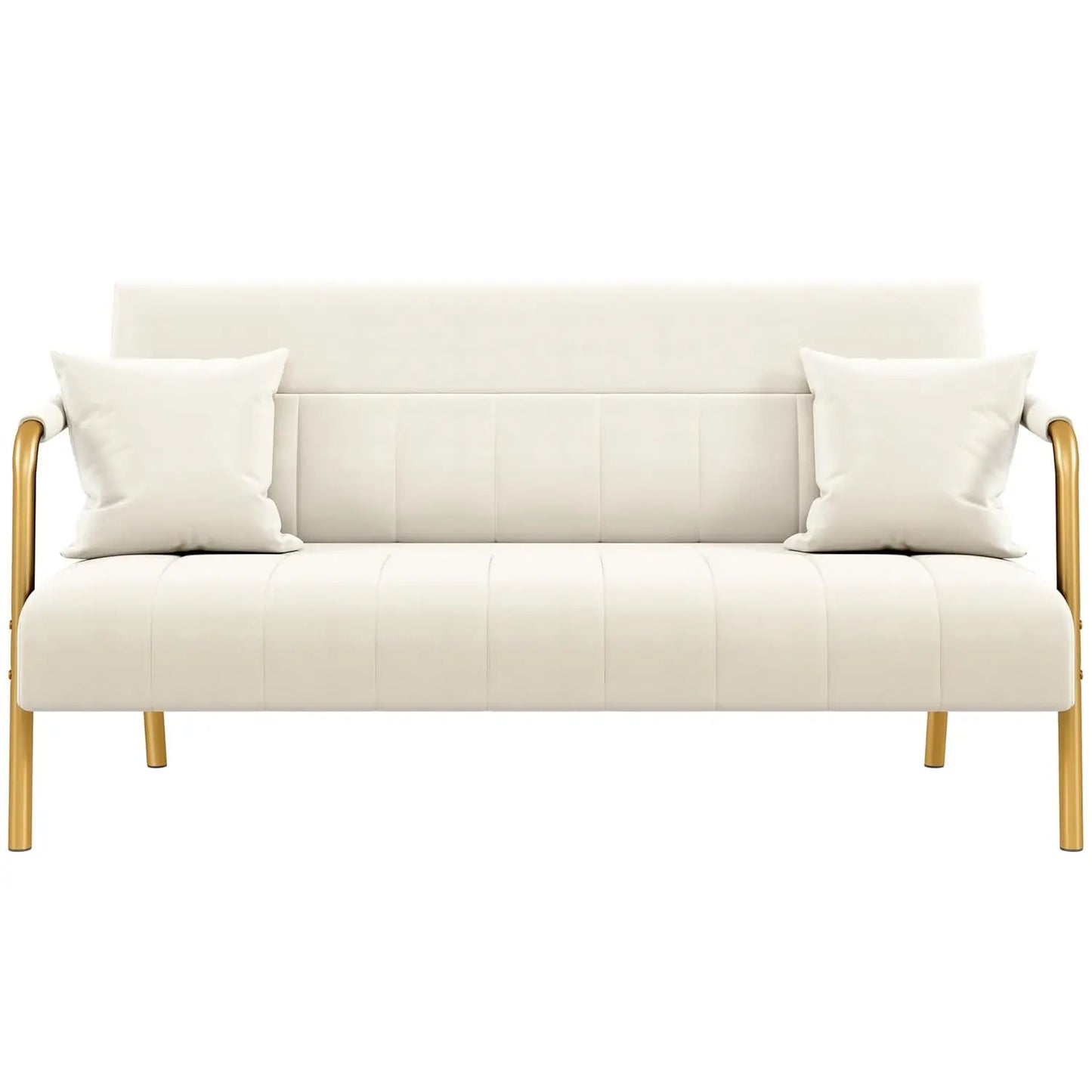 Modern Velvet Sofa With Gold Tone Metal Arms And Legs