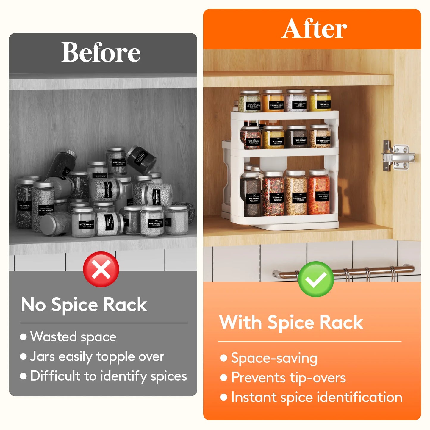 Lifewit 3-Tier Spice Rack Organizer For Cabinet With Slide Rotate