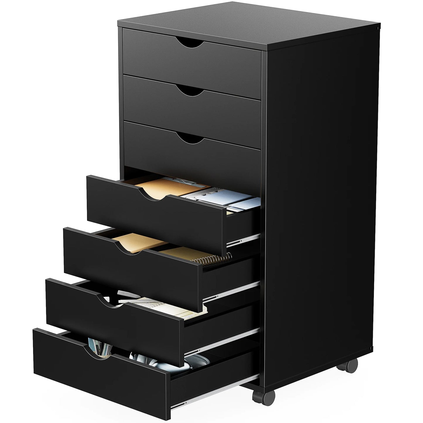 JHK 7-Drawer Chest Dresser With Rolling Wheels Nightstand