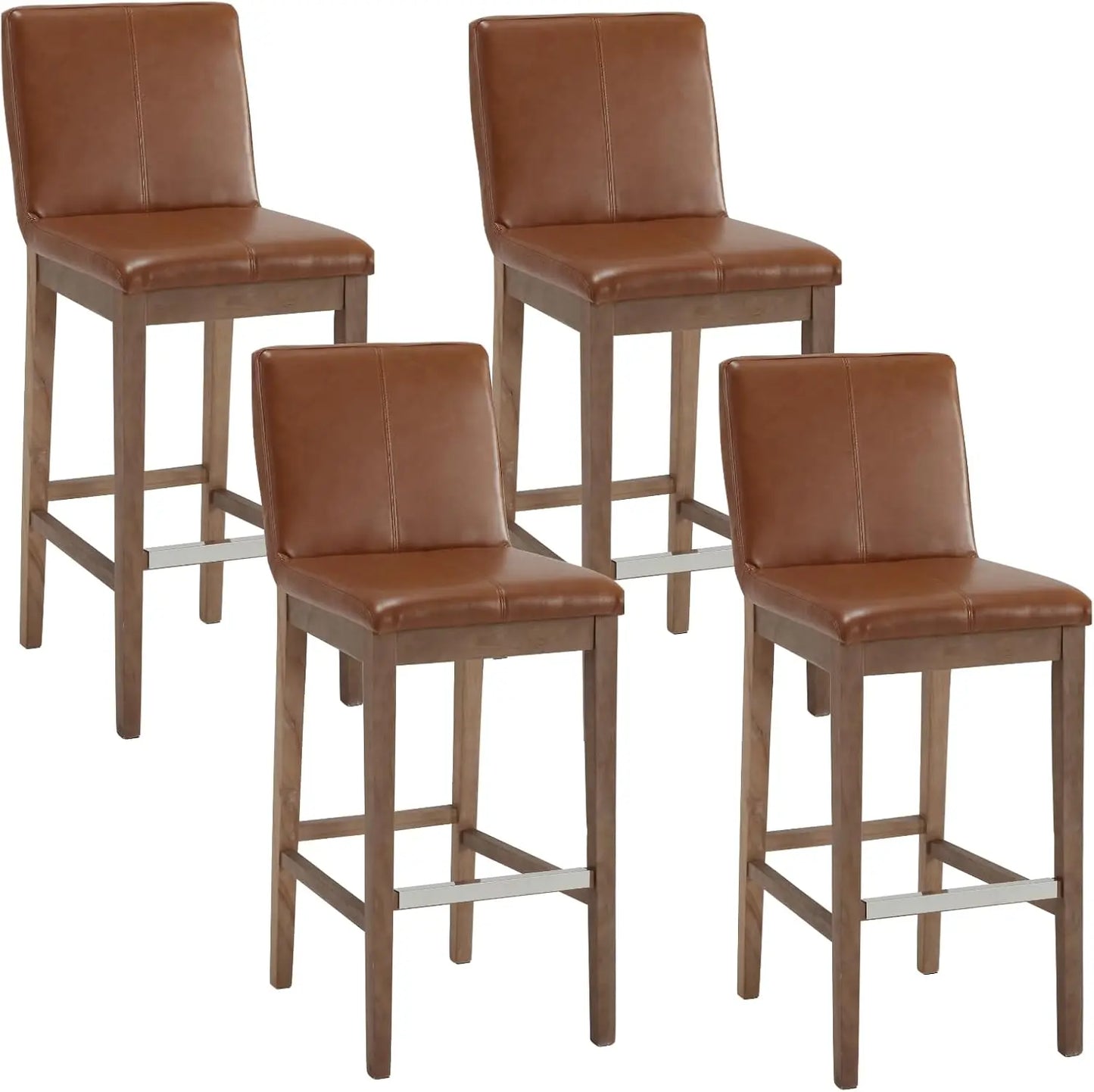 Medieval Style Linen Upholstered Backrests Bar Stools Set