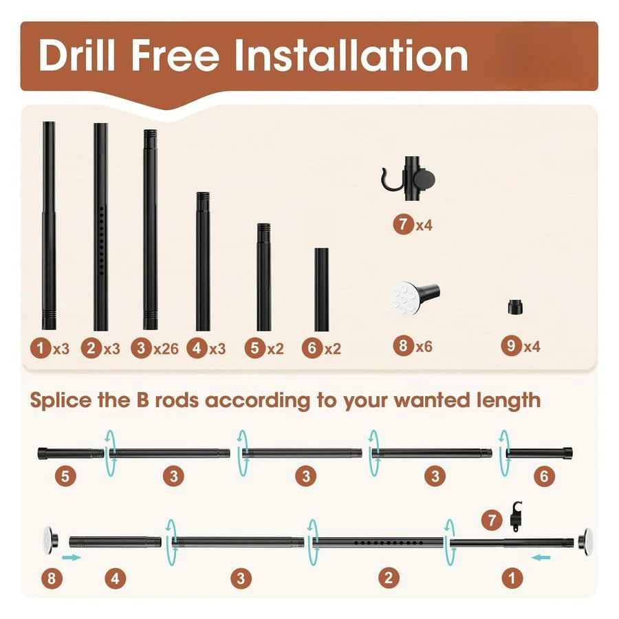 No Drill Divider Curtain Rod For Room Separation Adjustable Portable