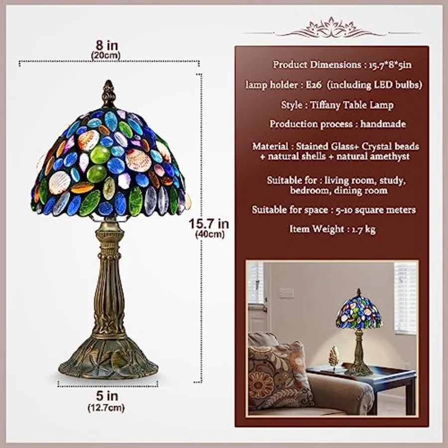 Tiffany Style Stained Glass Table Lamp With Adjustable Brightness