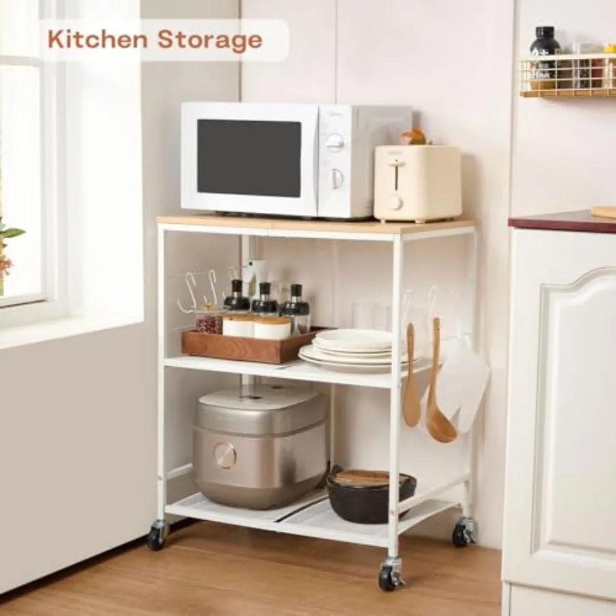 Rolling Microwave Cart With Storage 3-Tier Kitchen Island On Wheels