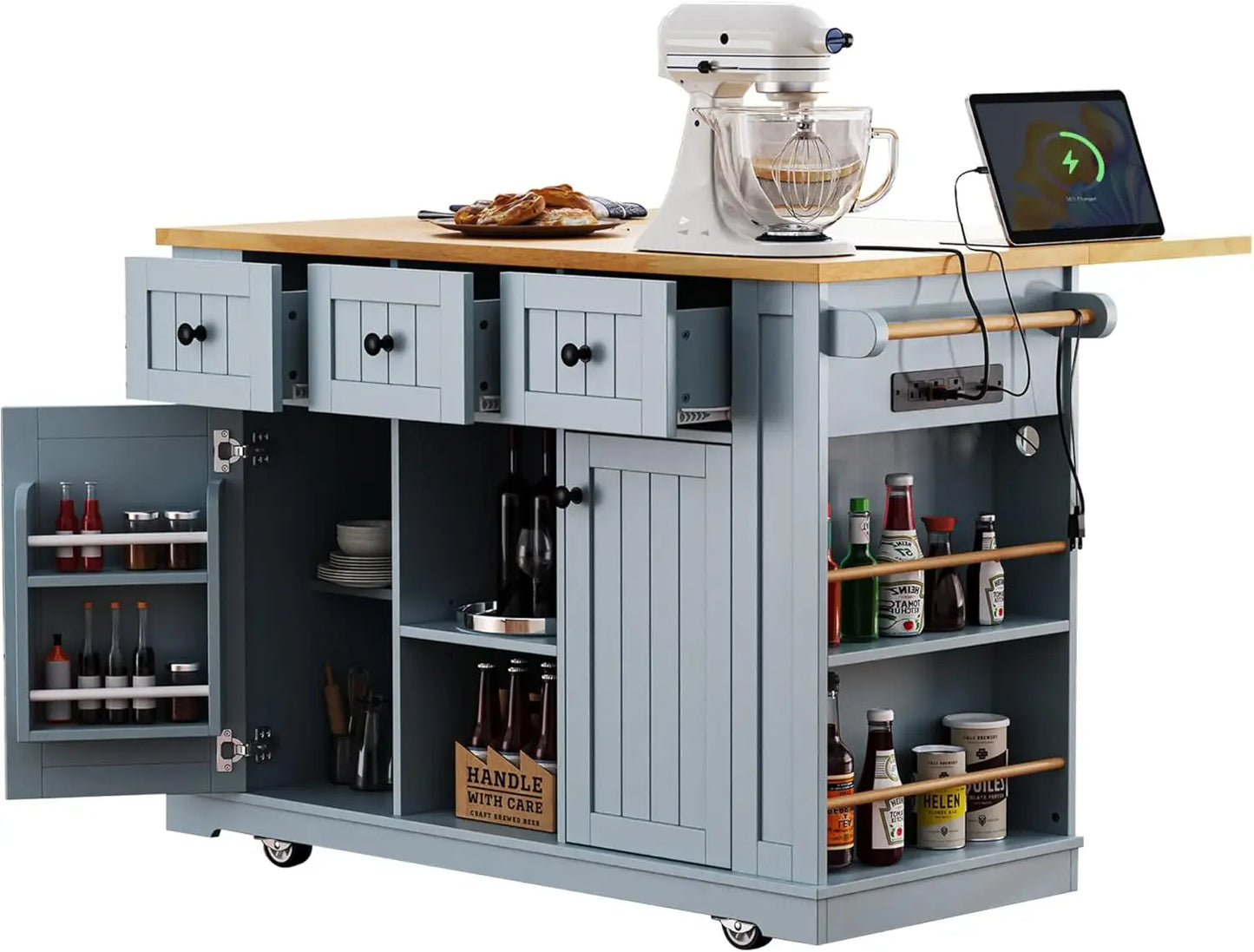 Kitchen Island With Storage On Wheels And Door Racks