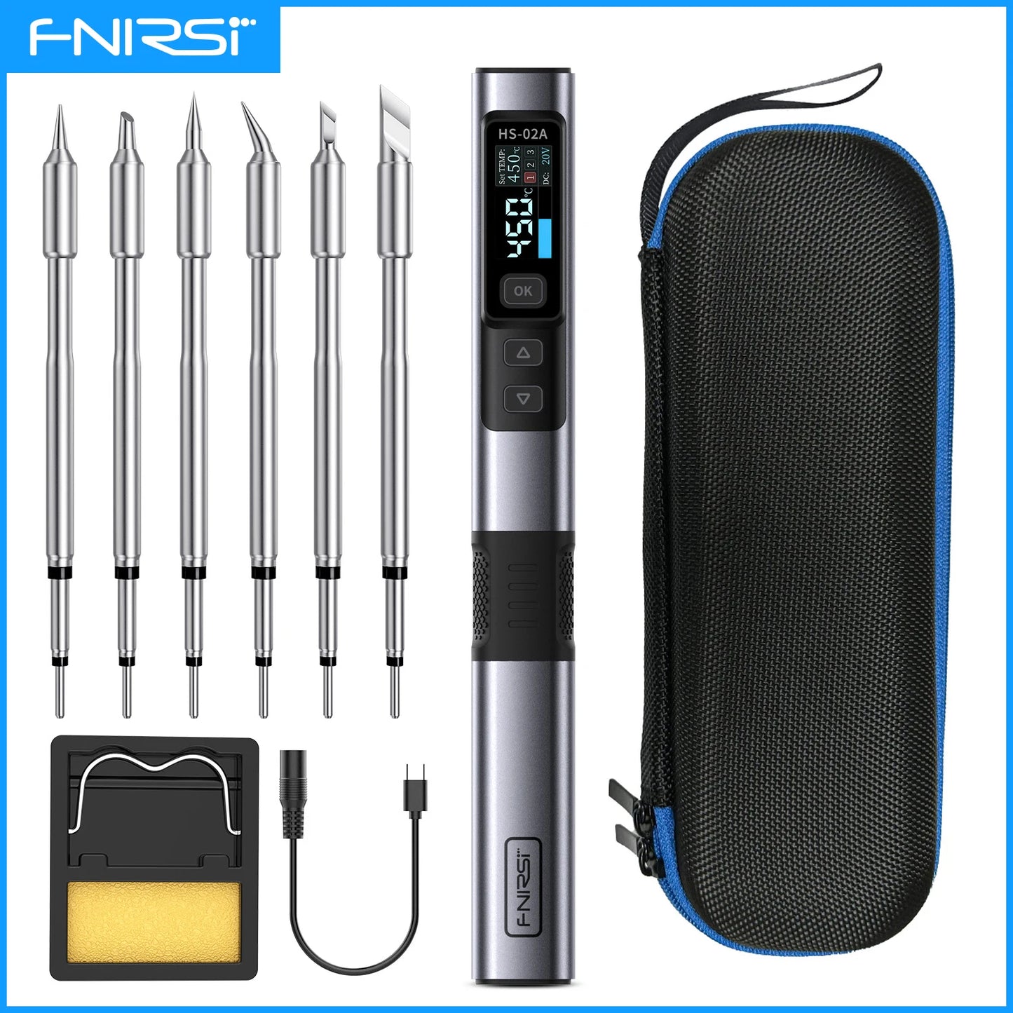 FNIRSIC HS-02 Adjustable Temperature Soldering Iron PD 100W Solder Rework Station 100-450 C