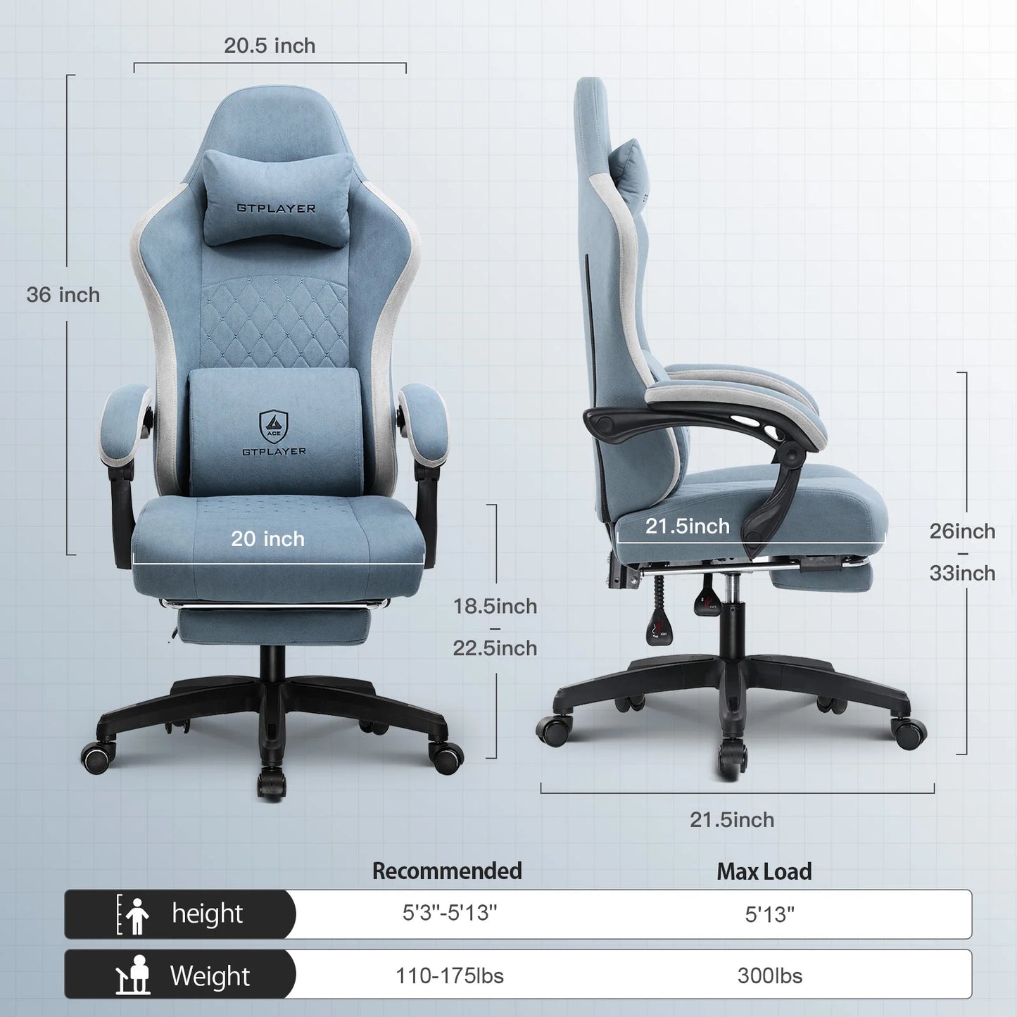 GTPLAYER Ergonomic Gaming Chair With Pocket Spring Cushion Armrests Footrest