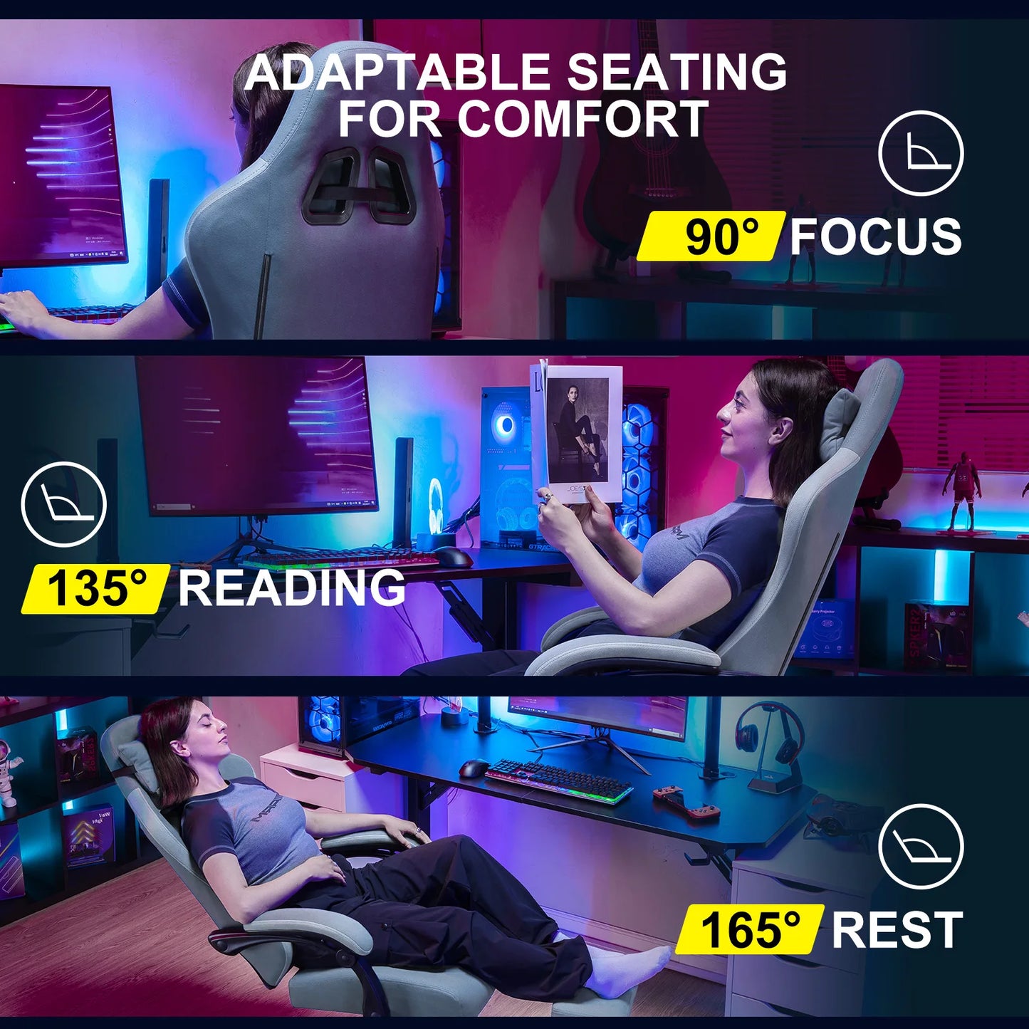 GTPLAYER Ergonomic Gaming Chair With Pocket Spring Cushion Armrests Footrest