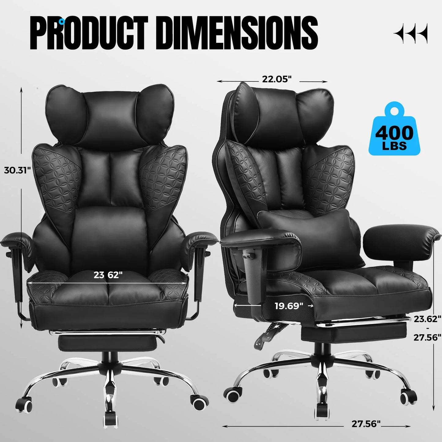 Office Chair Ergonomic Leather High Back Gaming Chair with Footrest, Adjustable Armrests