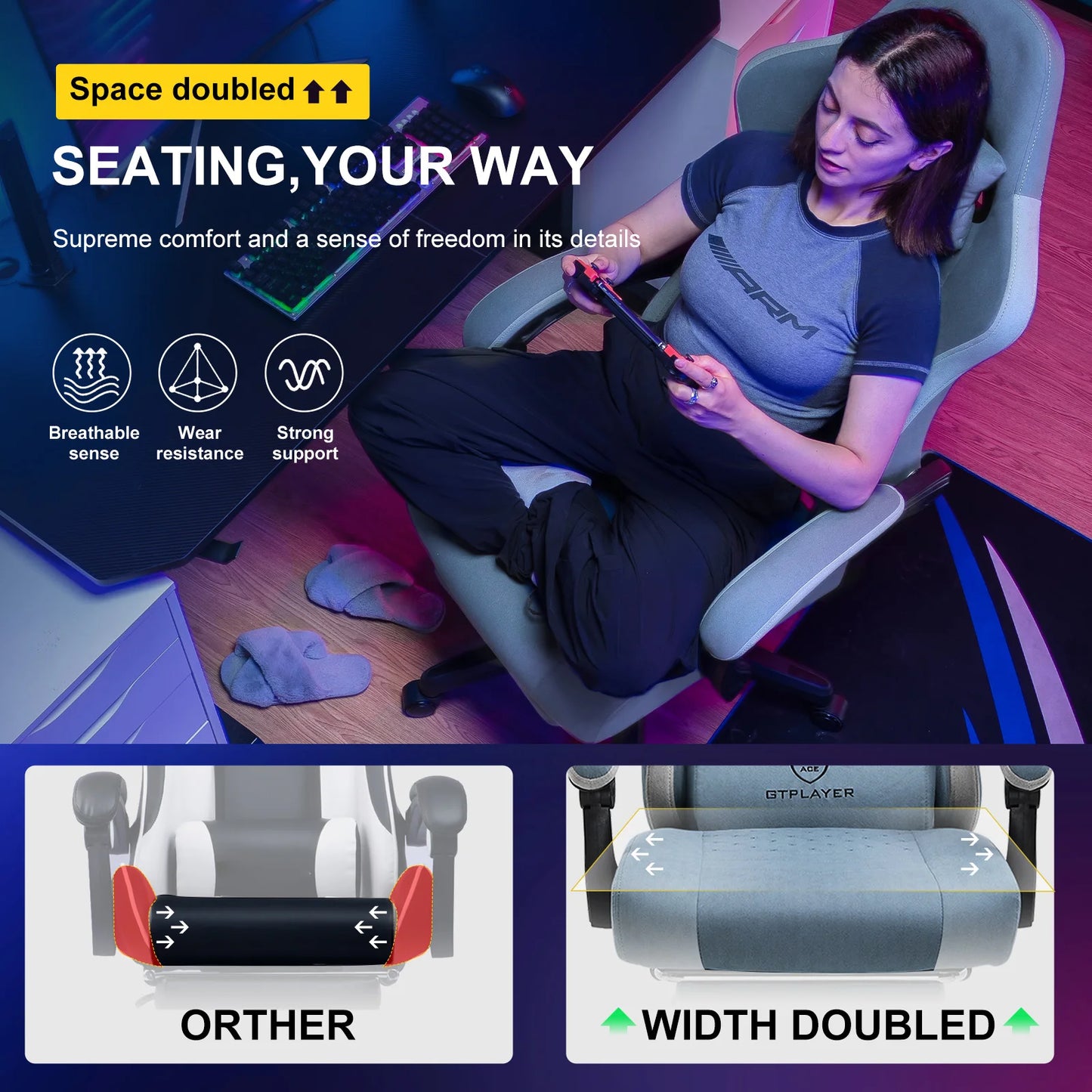 GTPLAYER Ergonomic Gaming Chair With Pocket Spring Cushion Armrests Footrest