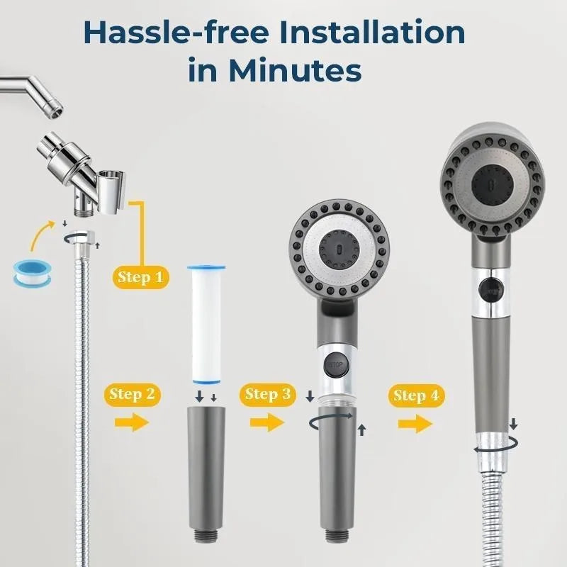 High Pressure Filtered Shower Head With Handheld 3 Spray Modes