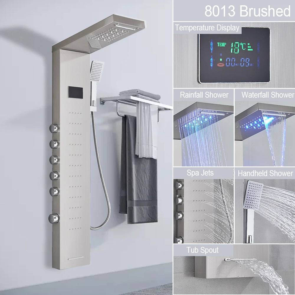 MYQualife LED Light Shower Panel Digital Display Waterfall Spa Jets