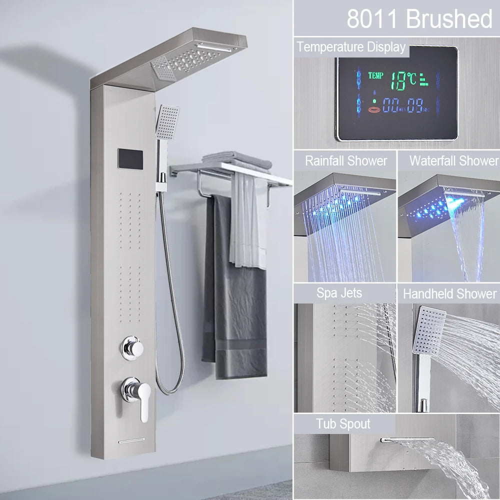 MYQualife LED Light Shower Panel Digital Display Waterfall Spa Jets