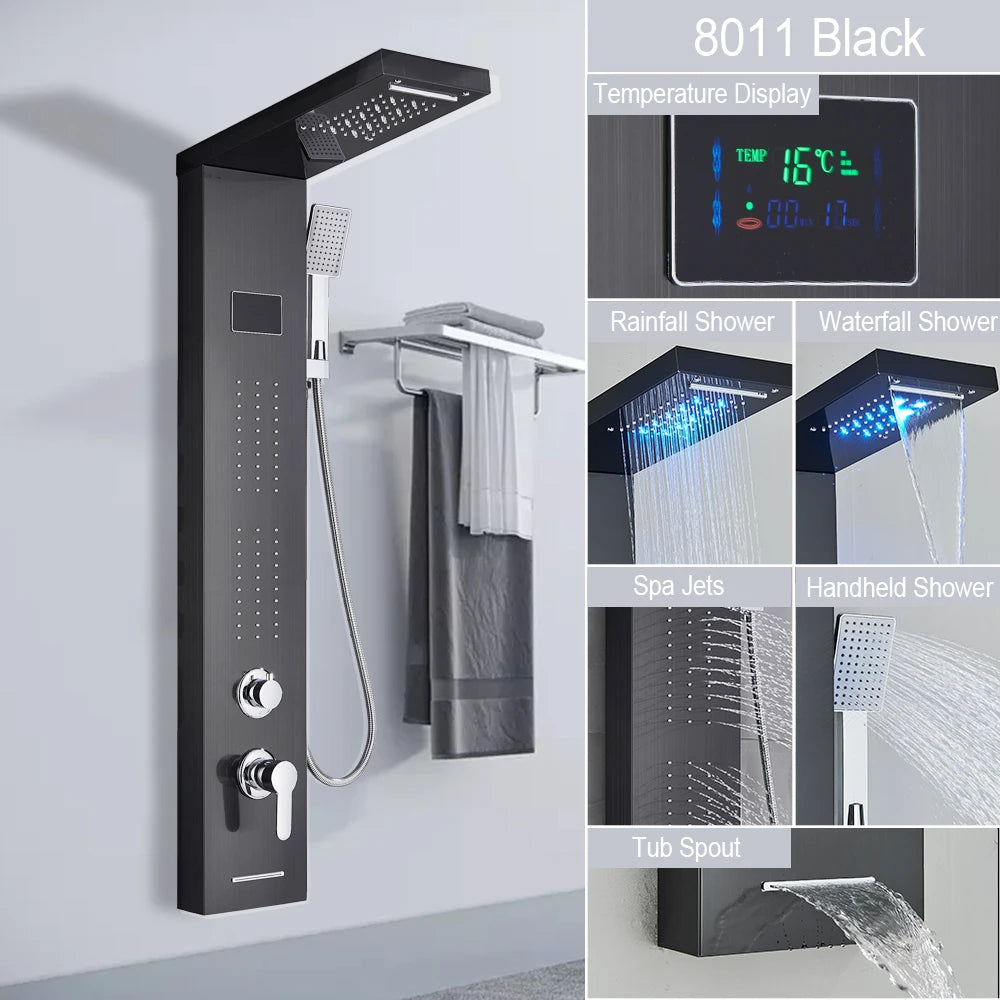 MYQualife LED Light Shower Panel Digital Display Waterfall Spa Jets