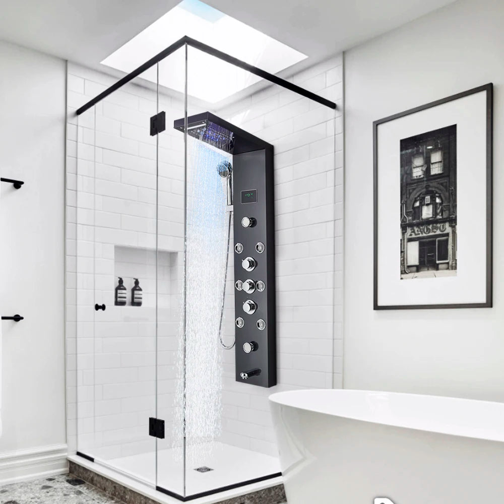 MYQualife LED Light Shower Panel Digital Display Waterfall Spa Jets