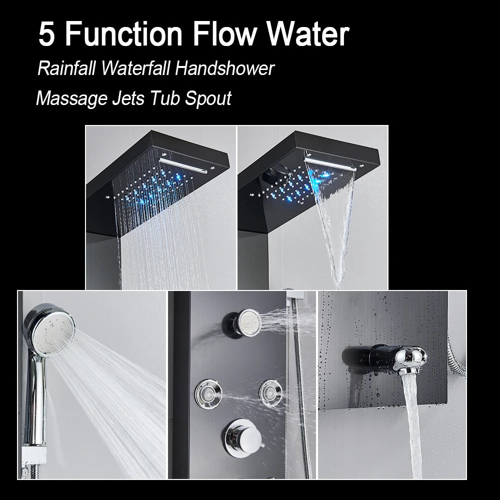 MYQualife LED Light Shower Panel Digital Display Waterfall Spa Jets