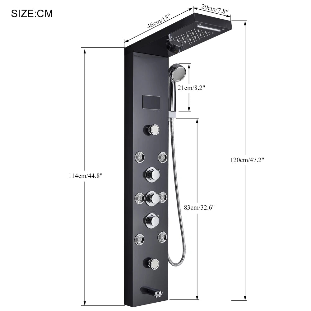 MYQualife LED Light Shower Panel Digital Display Waterfall Spa Jets