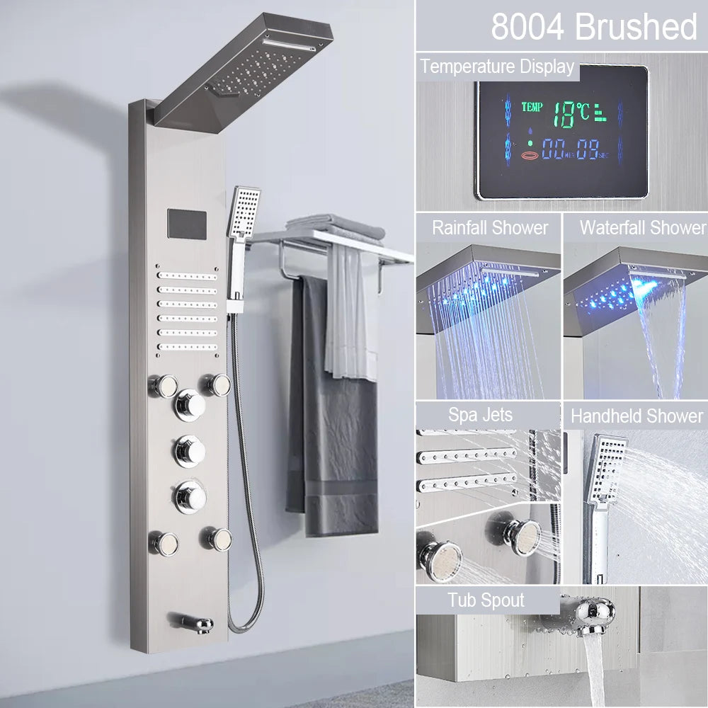 MYQualife LED Light Shower Panel Digital Display Waterfall Spa Jets