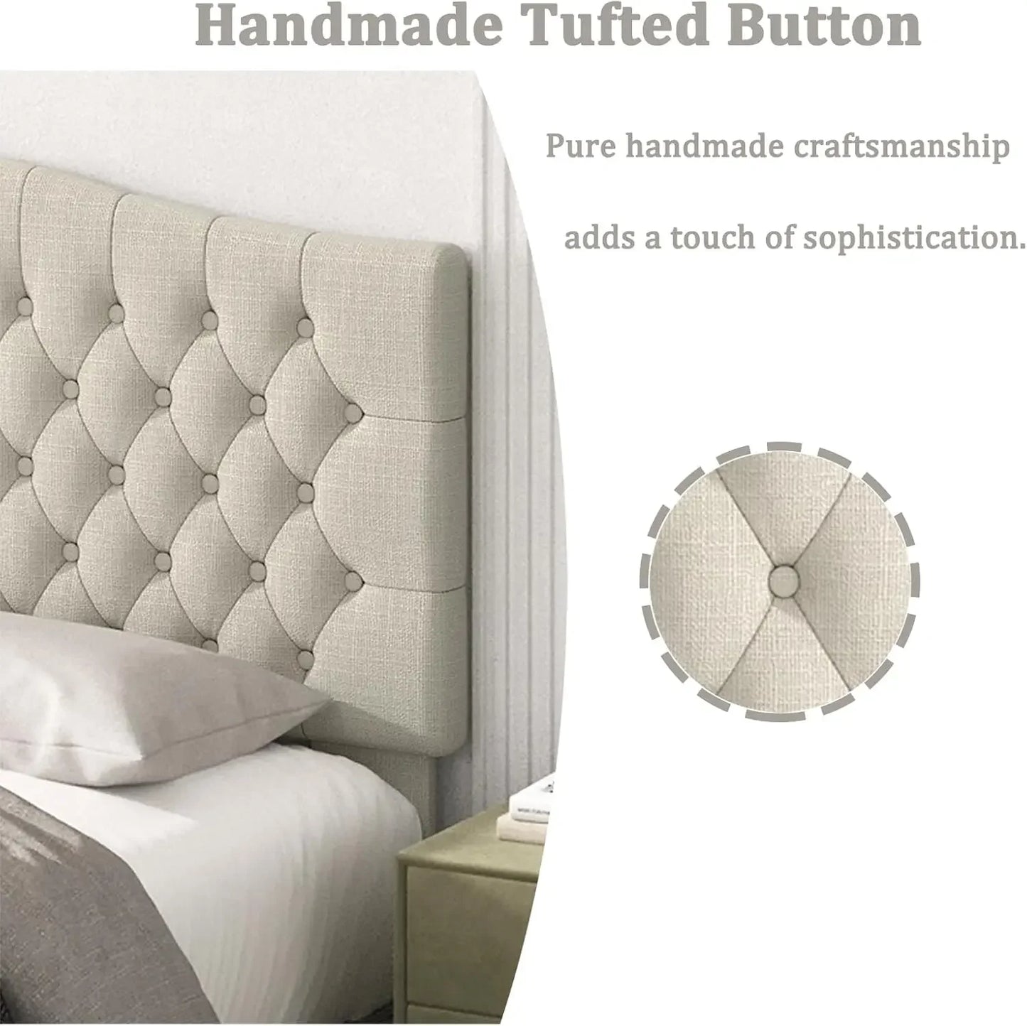 Upholstered Headboard for Adjustable Bed with Tufted Wall Mounted
