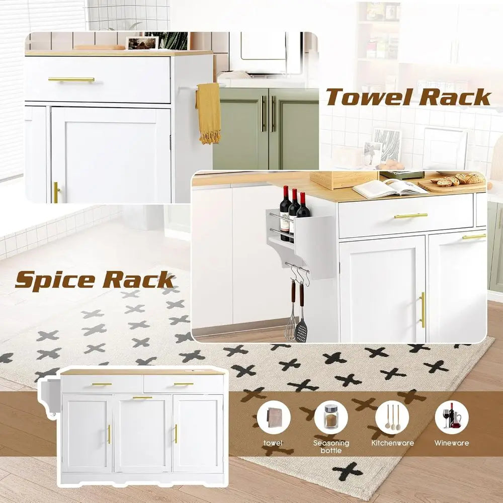 Kitchen Island With Power Outlet Drop Leaf Rolling Cart Drawers