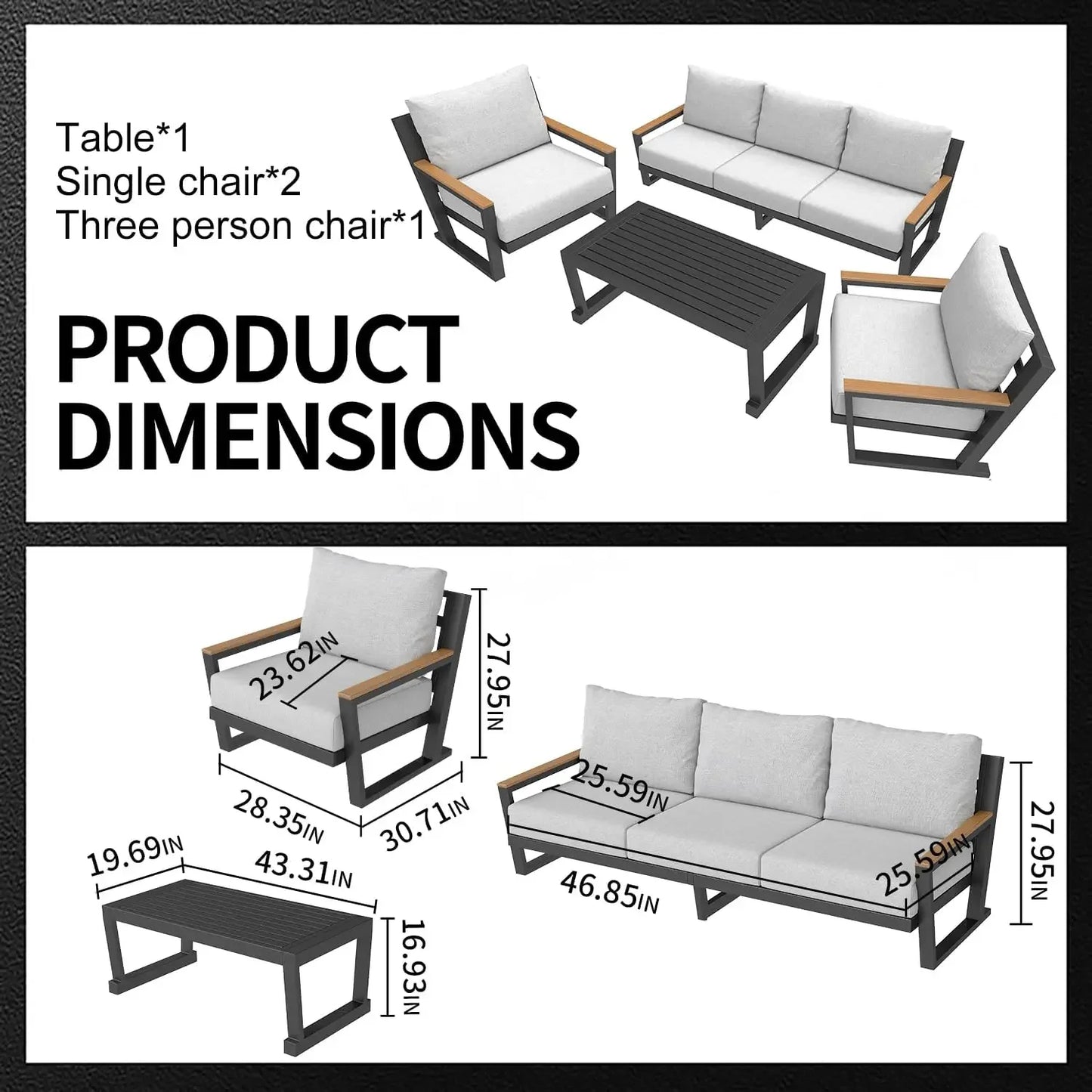 XMSJ Modern Patio Furniture Set Sectional Sofa With Coffee Table