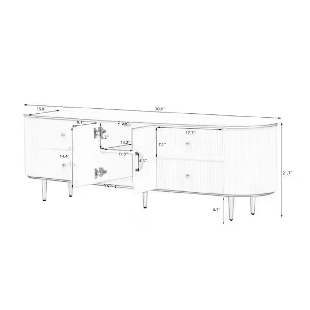 TV Stand With Vertical Groove Patterns And Gold Metal Legs Cabinet With Drawers Storage