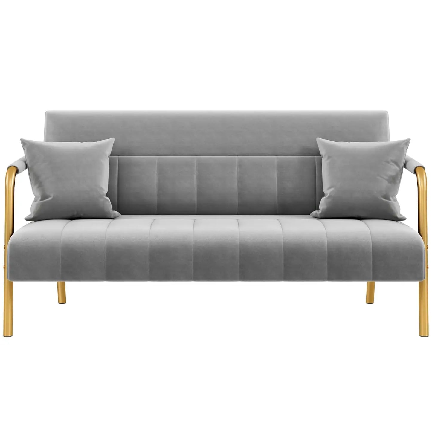 Modern Velvet Sofa With Gold Tone Metal Arms And Legs