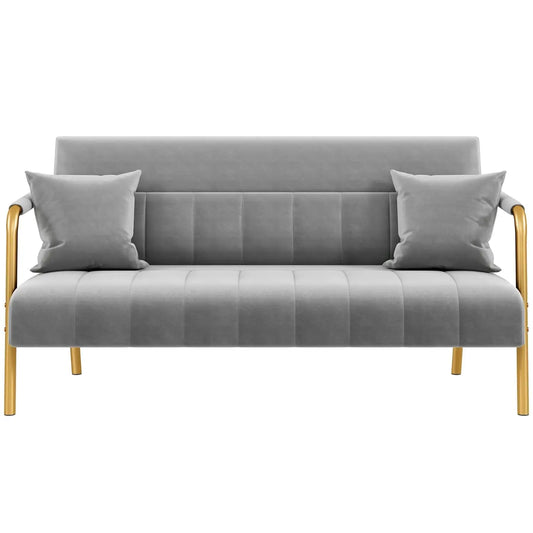 Modern Velvet Sofa With Gold Tone Metal Arms And Legs