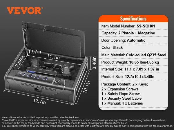 VEVOR Gun Safe Biometric 3-Way Quick Access Pistol Case