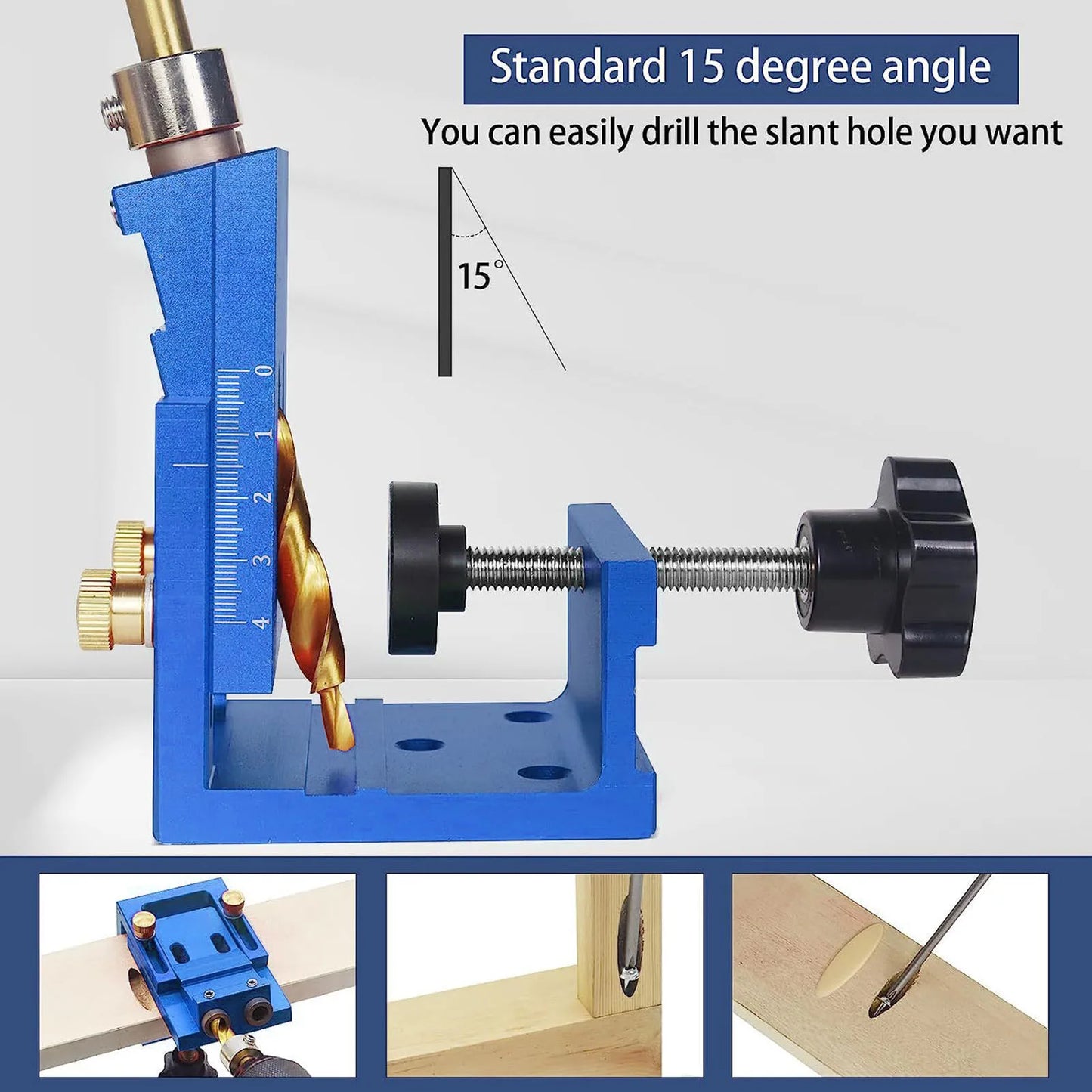 Pocket Hole Jig Kit 15 Degree Drill Guide For Woodworking