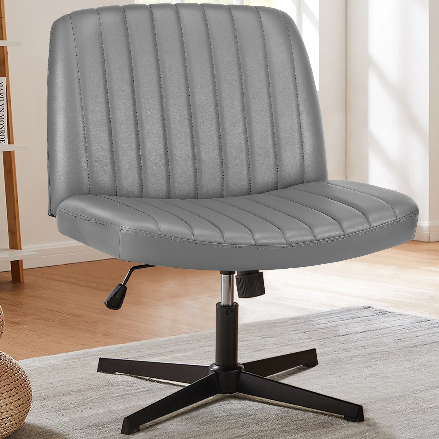 JHK Cross Legged Office Chair Rocking Swivel Fabric