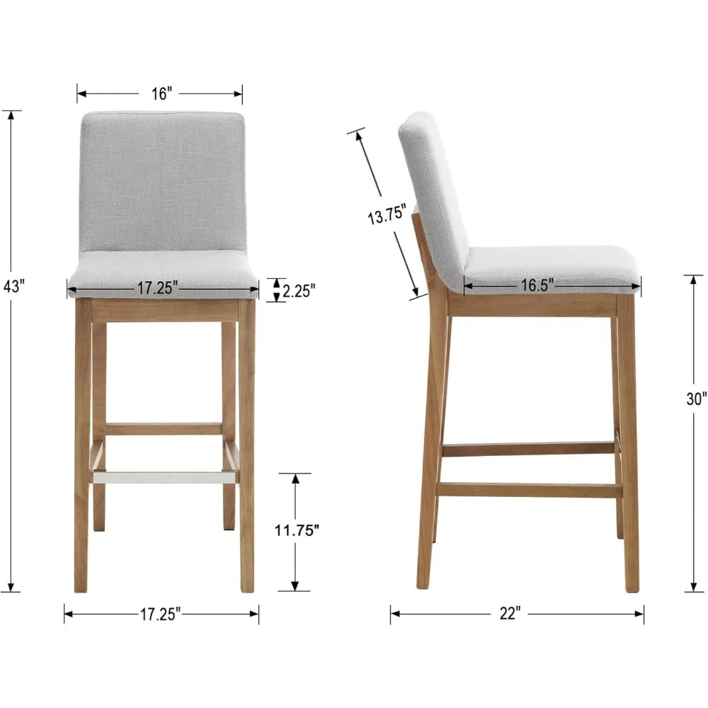 Medieval Style Linen Upholstered Backrests Bar Stools Set