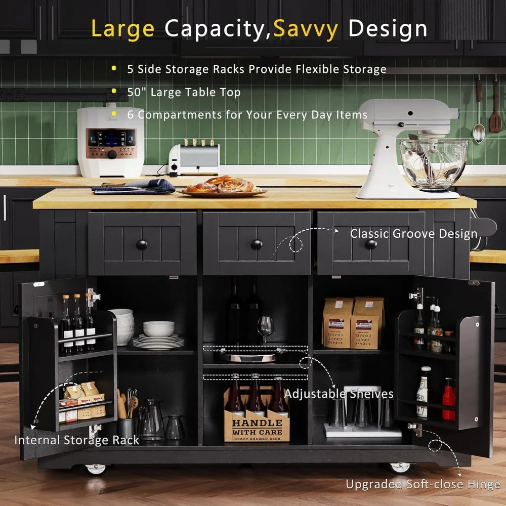 Kitchen Island With Storage On Wheels And Door Racks