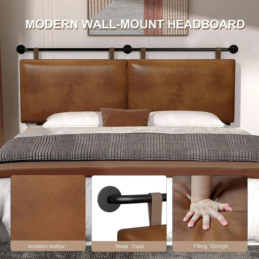 DAFIFY Wall Mount PU Leather Headboard With Industrial Pipe