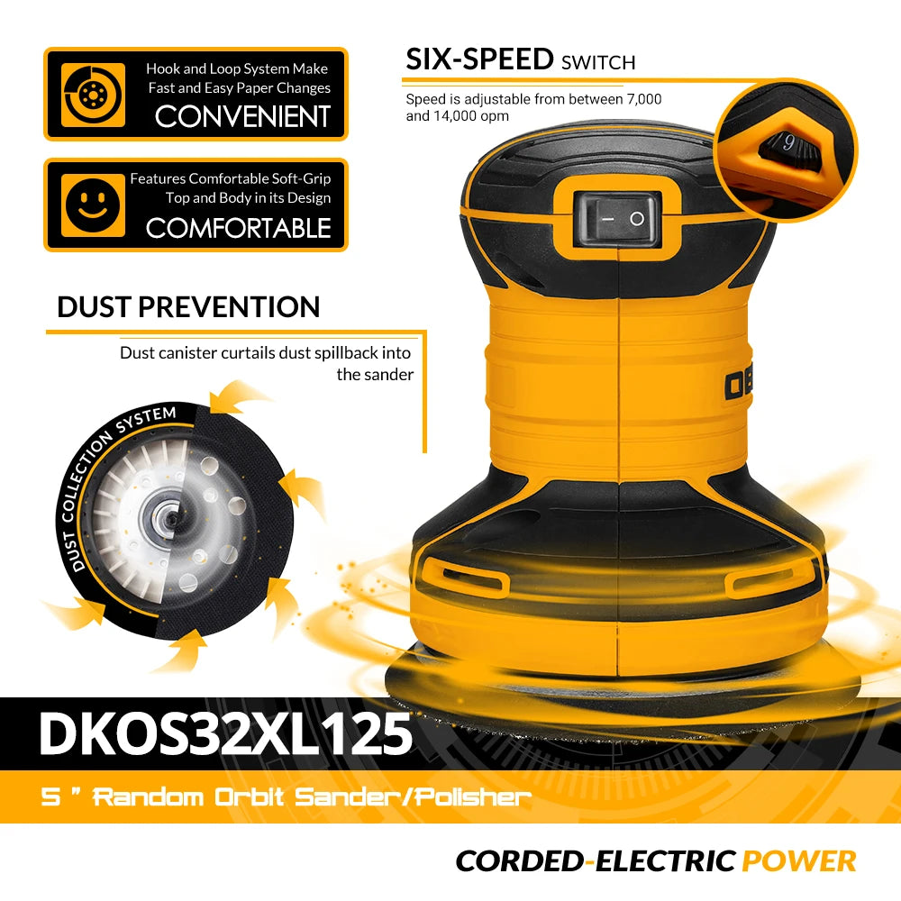 DEKO Random Orbit Sander 320W 14000 RPM Dust Collection