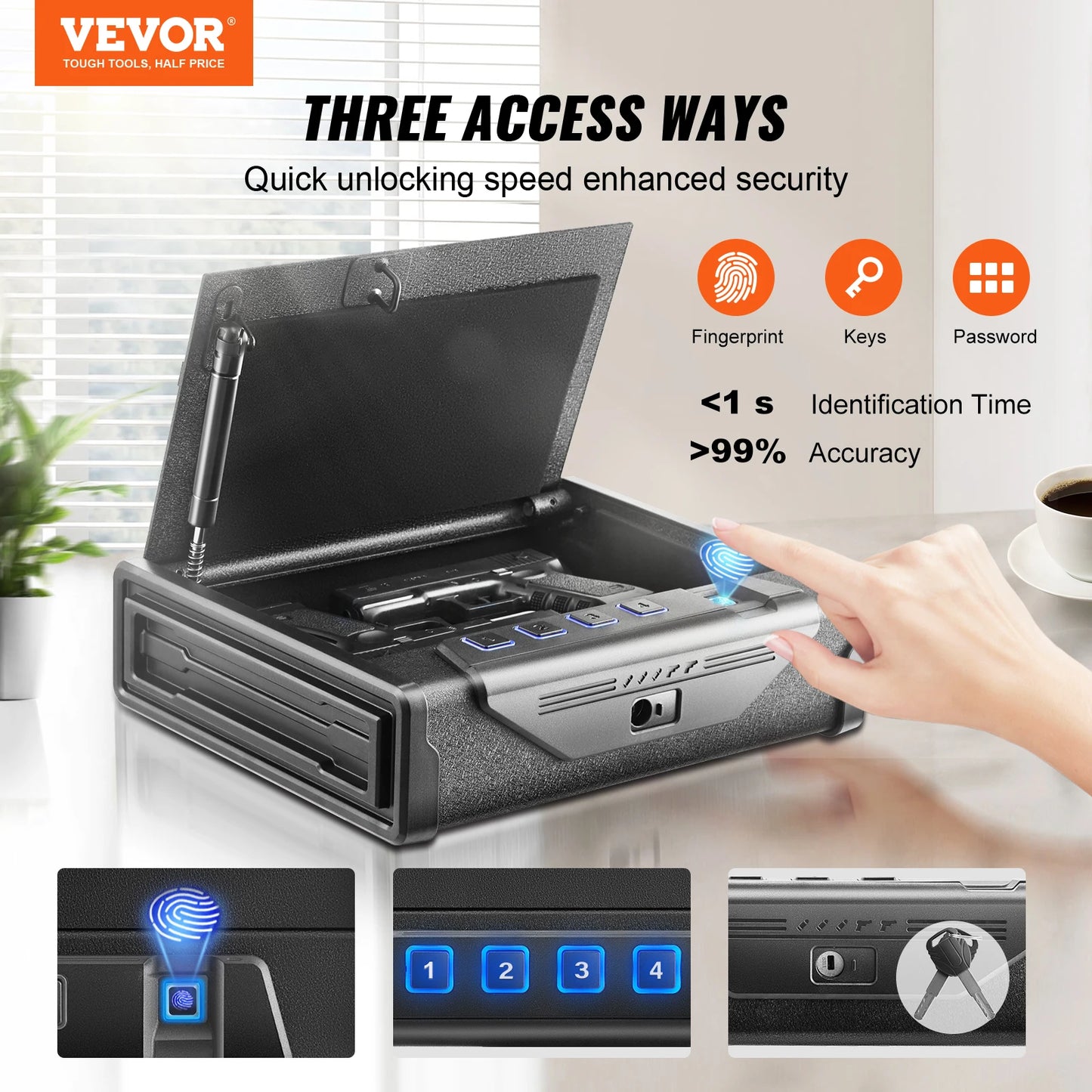 VEVOR Gun Safe Biometric 3-Way Quick Access Pistol Case