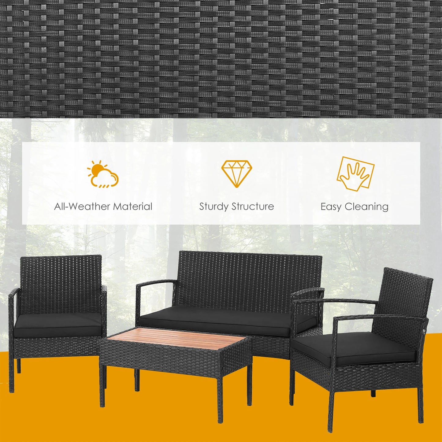 HOMASIS 4 Piece Patio Rattan Furniture Set With Cushioned Chairs And Coffee Table For Outdoor Use