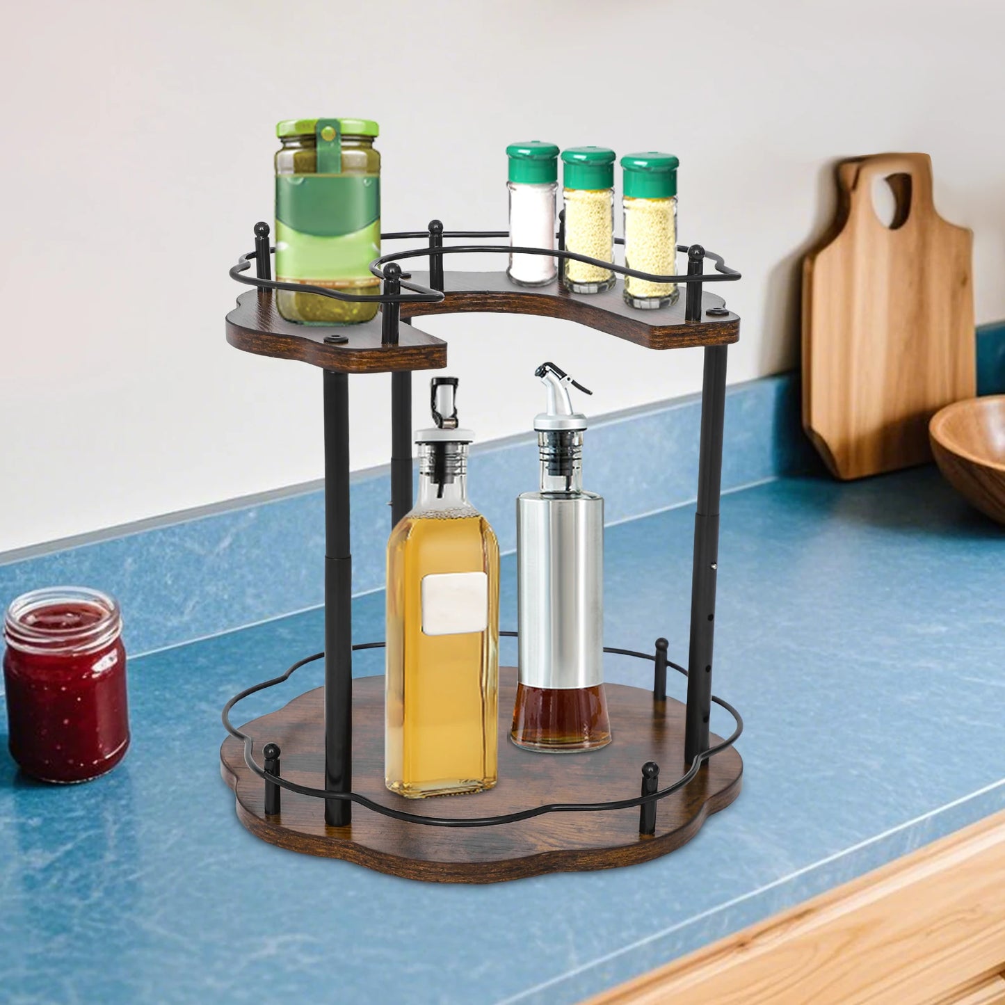 Retro 2 Tier Adjustable Spice Organizer Countertop Rack
