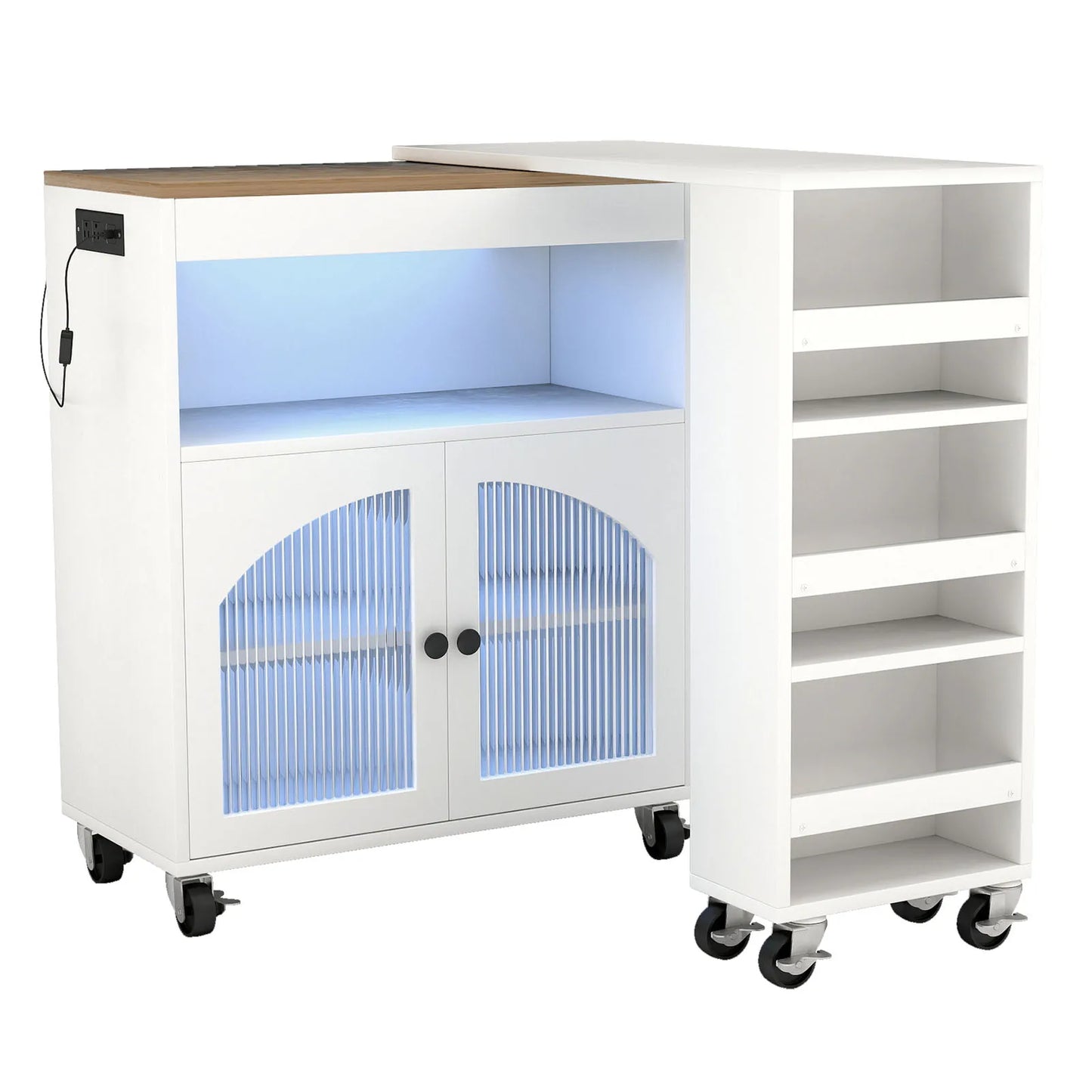 US Kitchen Island On Wheels With Extended Table MDF Cart
