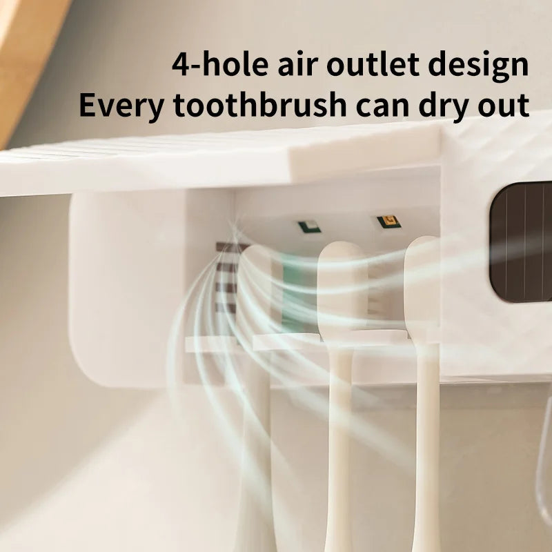 Smart Toothbrush Rack Wall Mounted 3 Slot With Intelligent Drying And Toothpaste Dispenser