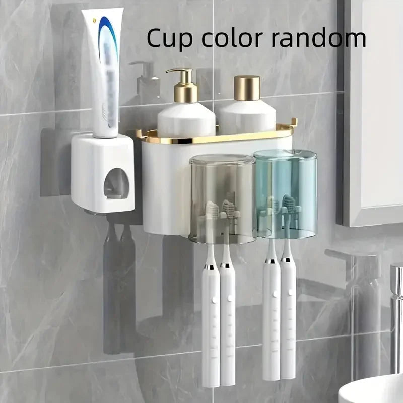 Multifunctional Toothbrush Rack and Mug Holder with Toothpaste Dispenser