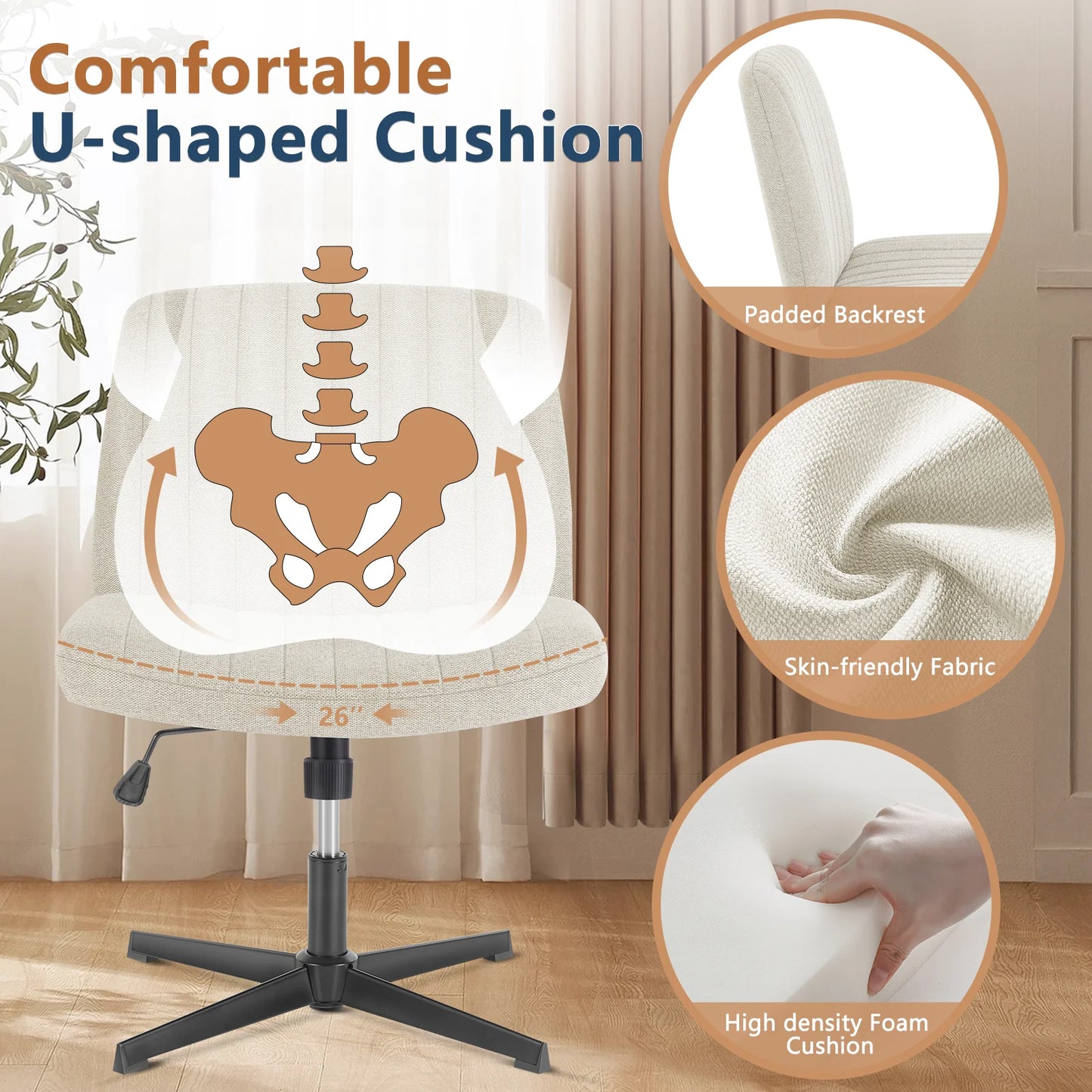 JHK Cross Legged Office Chair Rocking Swivel Fabric