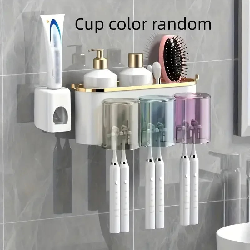Multifunctional Toothbrush Rack and Mug Holder with Toothpaste Dispenser