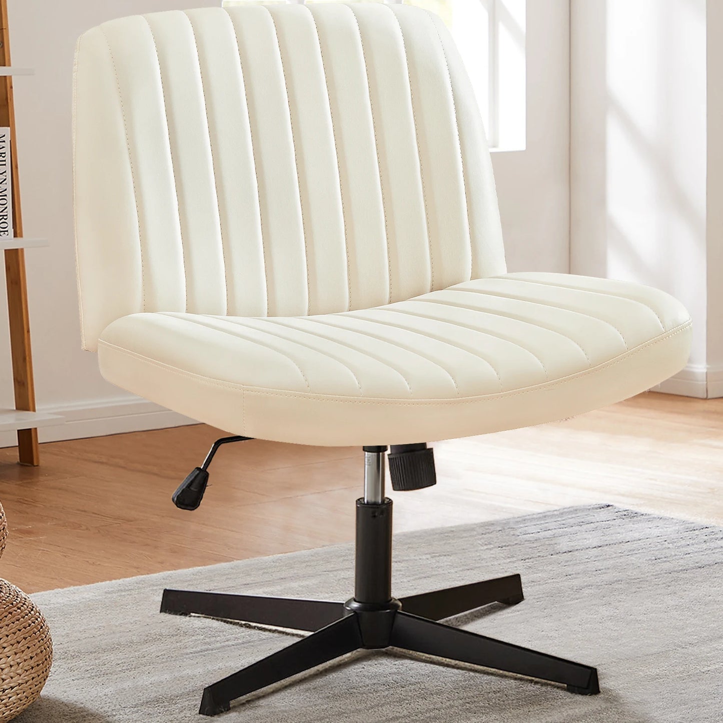 JHK Cross Legged Office Chair Rocking Swivel Fabric