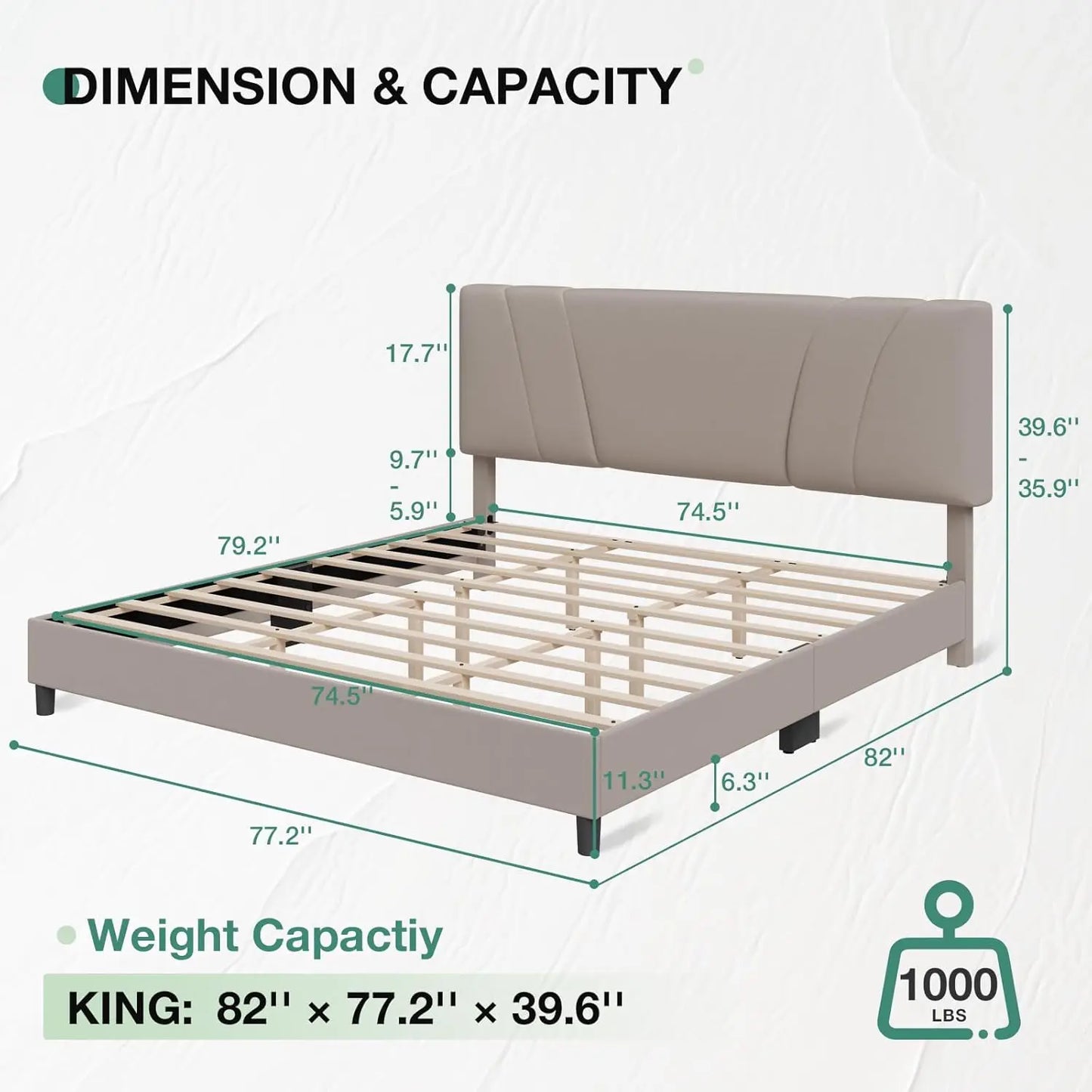 Adjustable Headboard Bed Frame With Linen Upholstery And Easy Assembly