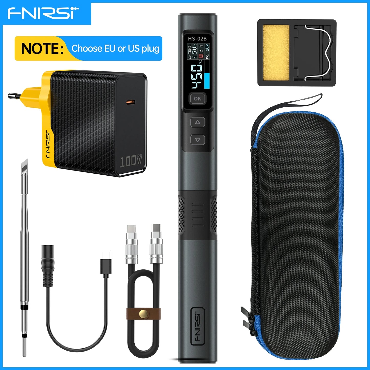 FNIRSIC HS-02 Adjustable Temperature Soldering Iron PD 100W Solder Rework Station 100-450 C