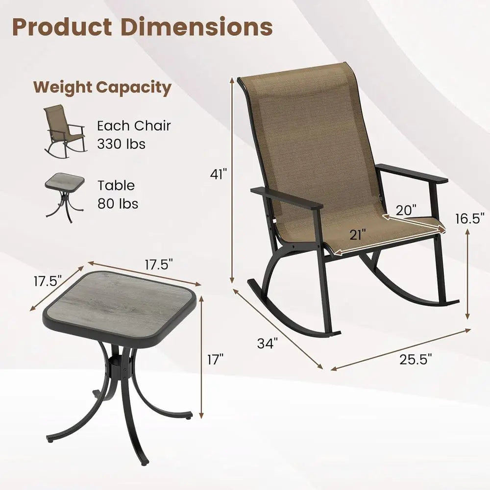 Outdoor Patio Rocking Set With 2 Chairs And Table