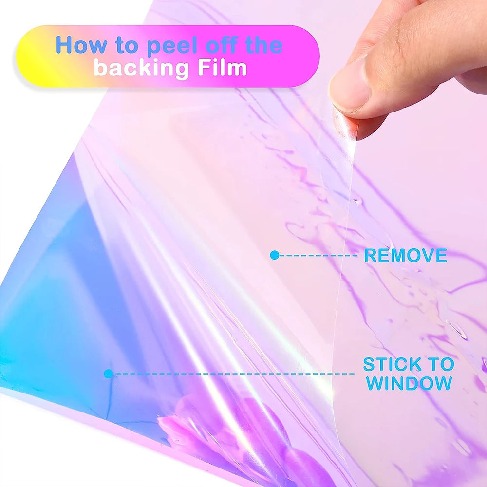 Holographic Window Film Iridescent Dichroic Vinyl Decorative Glass Sticker Self-Adhesive