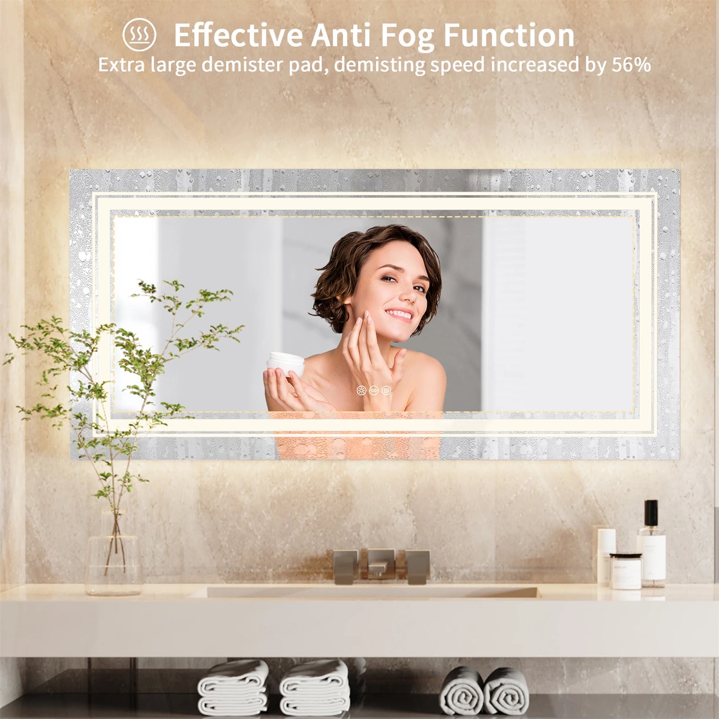 BORWART Illuminated Rectangular Bathroom Mirror Fogless